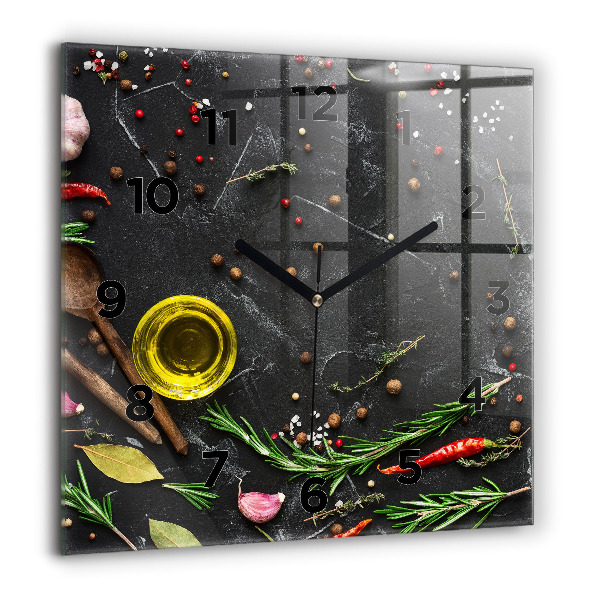 Square wall clock Spices on the counter