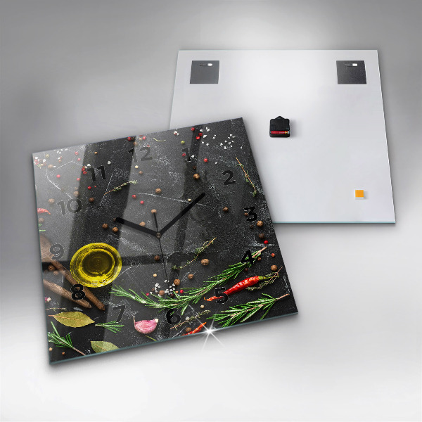 Square wall clock Spices on the counter