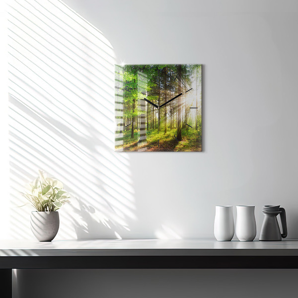 Square wall clock Forest sunrise
