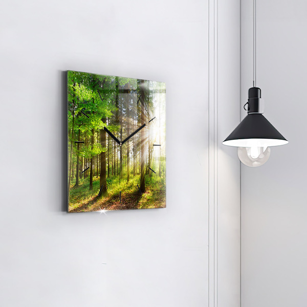 Square wall clock Forest sunrise