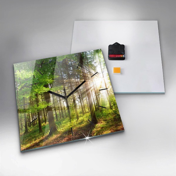 Square wall clock Forest sunrise