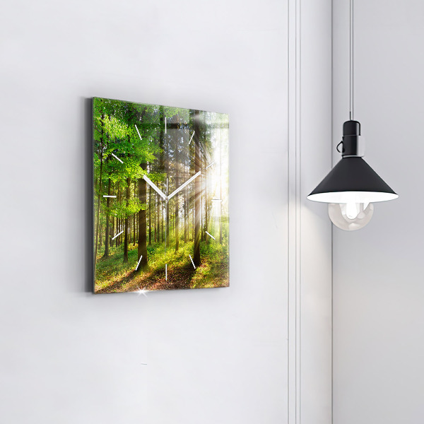 Square wall clock Forest sunrise