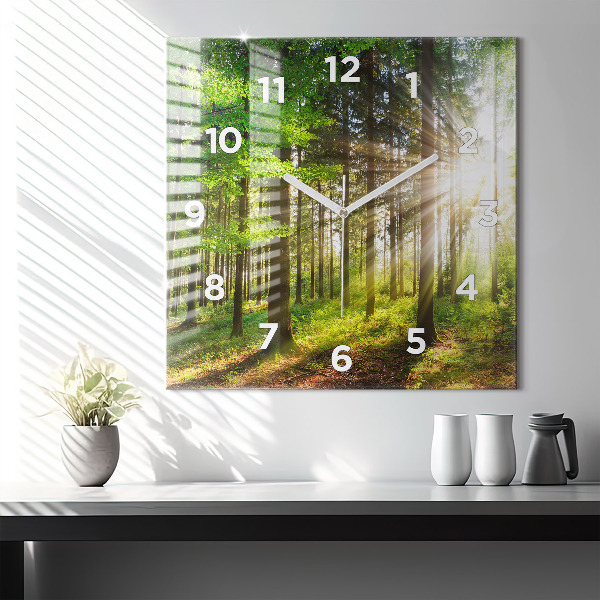 Square wall clock Forest sunrise
