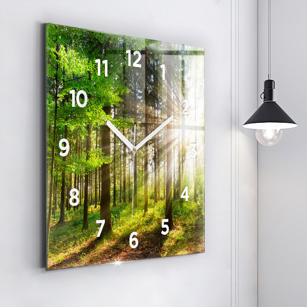 Square wall clock Forest sunrise
