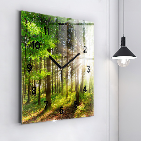 Square wall clock Forest sunrise
