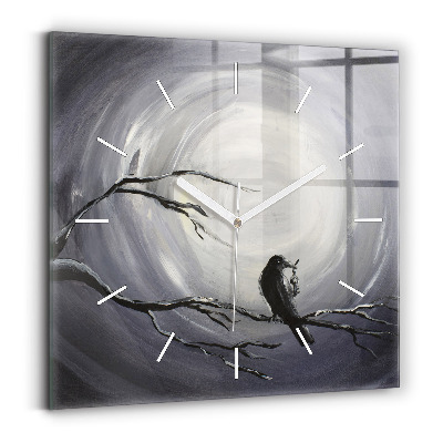 Square wall clock Raven in the moonlight
