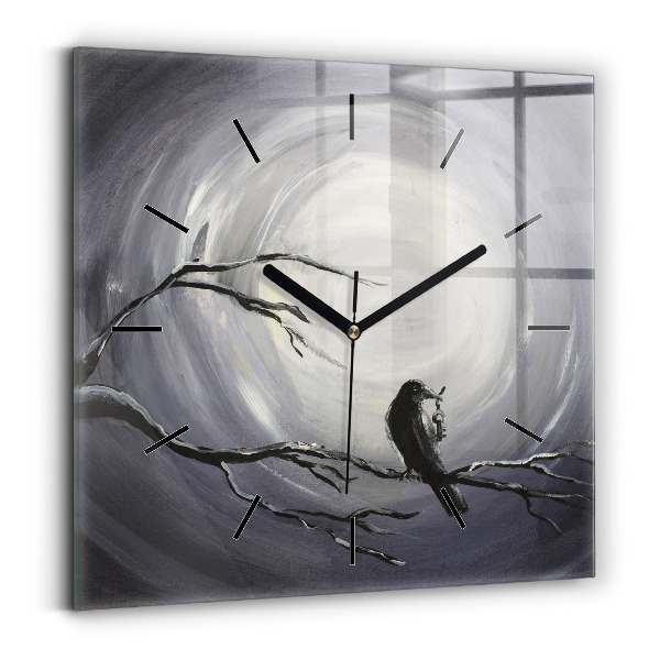Square wall clock Raven in the moonlight