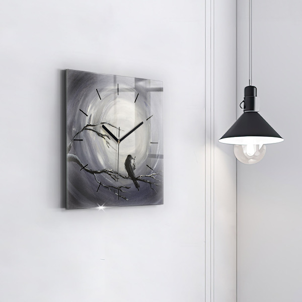 Square wall clock Raven in the moonlight