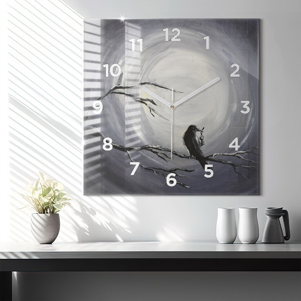 Square wall clock Raven in the moonlight