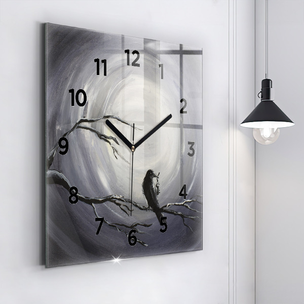 Square wall clock Raven in the moonlight