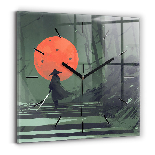 Square wall clock Samurai in the forest
