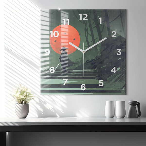 Square wall clock Samurai in the forest