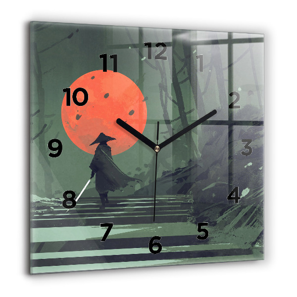 Square wall clock Samurai in the forest