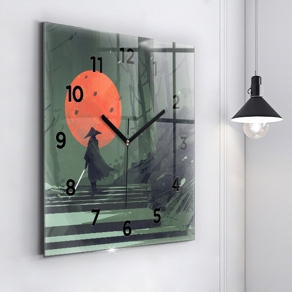 Square wall clock Samurai in the forest