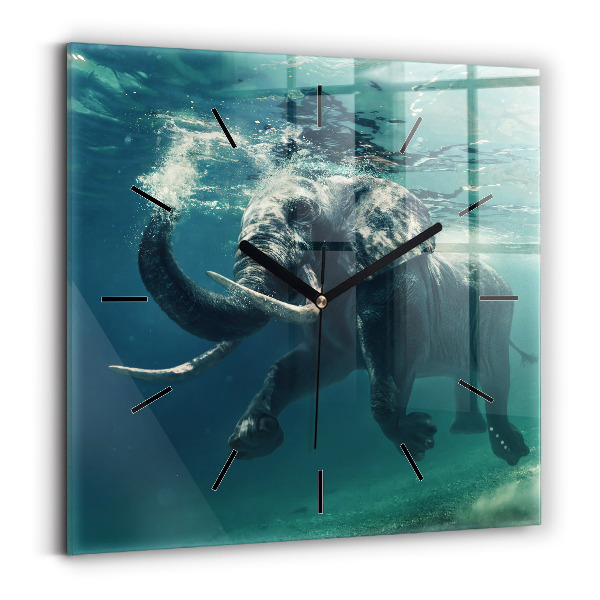 Square wall clock Swimming elephant in the ocean