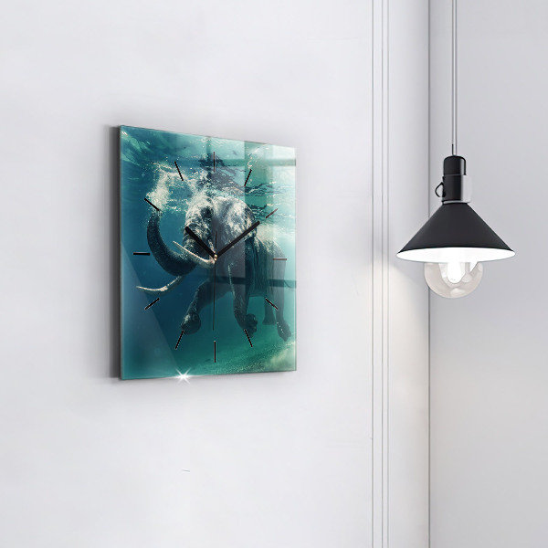 Square wall clock Swimming elephant in the ocean