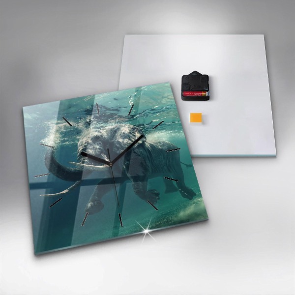 Square wall clock Swimming elephant in the ocean