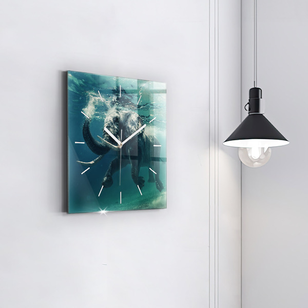 Square wall clock Swimming elephant in the ocean