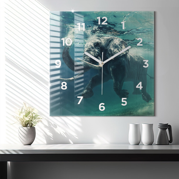 Square wall clock Swimming elephant in the ocean