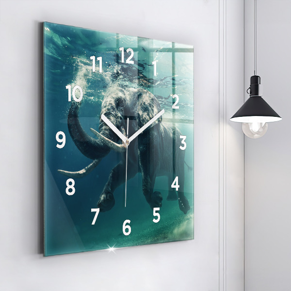 Square wall clock Swimming elephant in the ocean