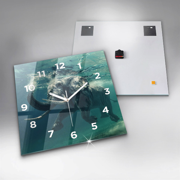 Square wall clock Swimming elephant in the ocean