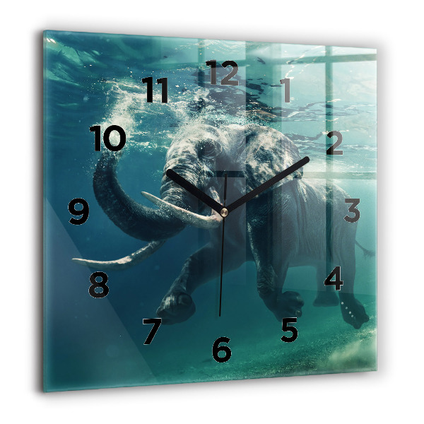 Square wall clock Swimming elephant in the ocean