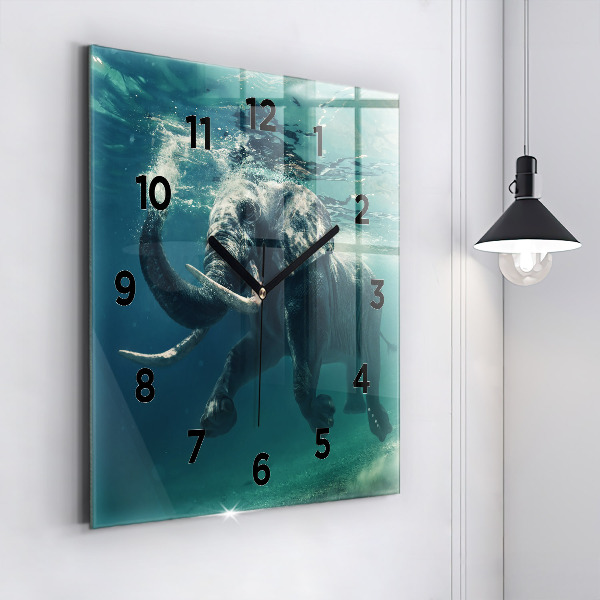 Square wall clock Swimming elephant in the ocean