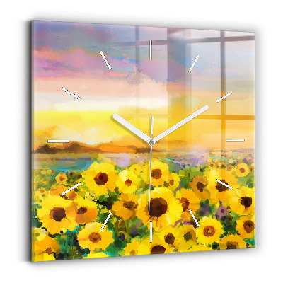 Square wall clock Sunflower Field