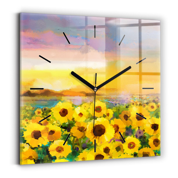 Square wall clock Sunflower Field