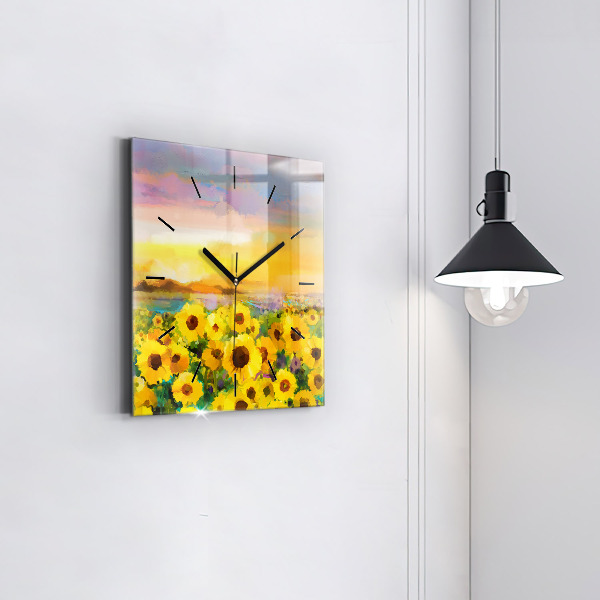 Square wall clock Sunflower Field
