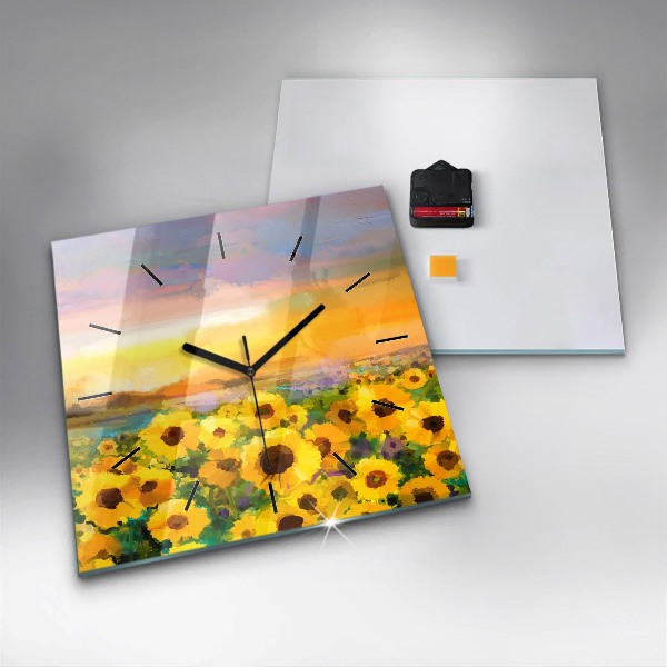 Square wall clock Sunflower Field