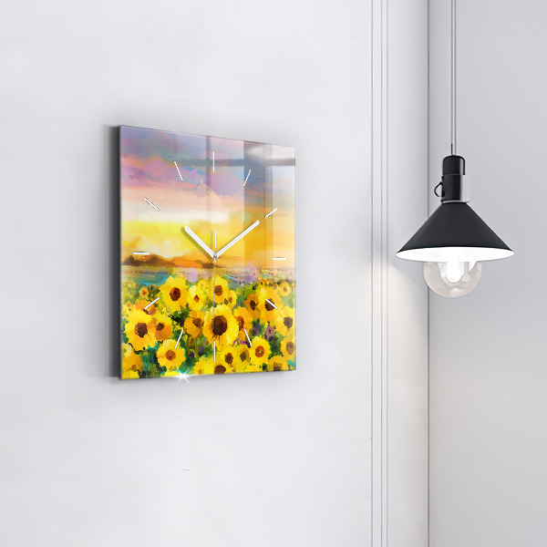 Square wall clock Sunflower Field