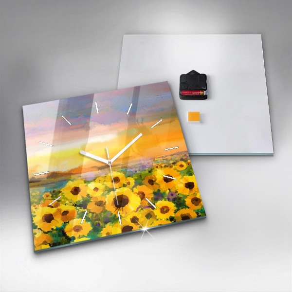 Square wall clock Sunflower Field