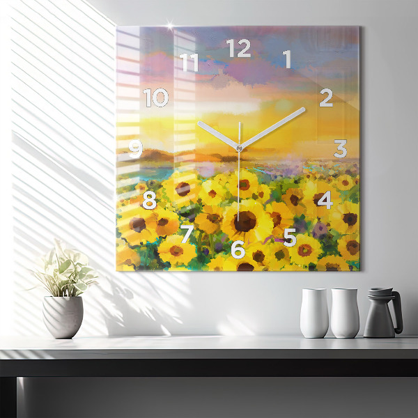 Square wall clock Sunflower Field