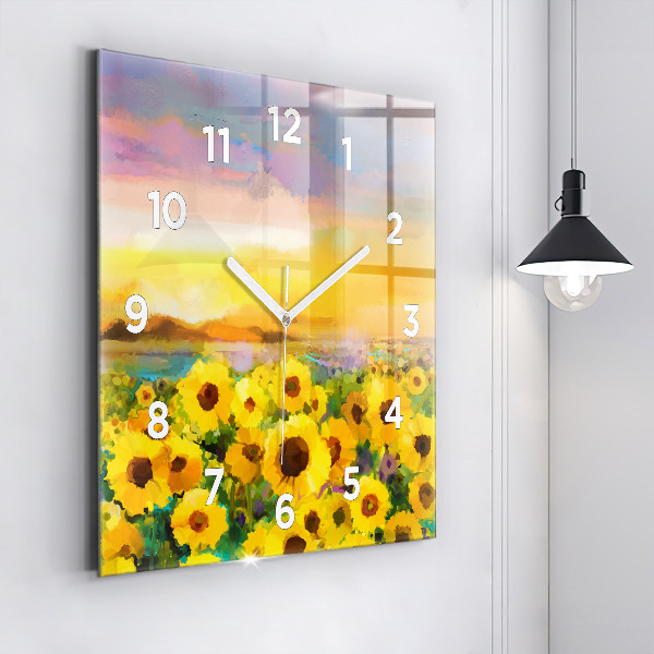 Square wall clock Sunflower Field