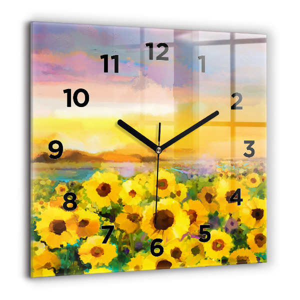 Square wall clock Sunflower Field