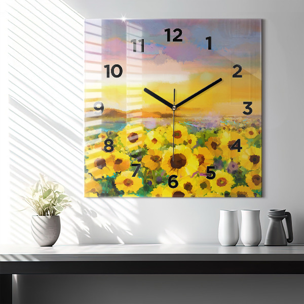 Square wall clock Sunflower Field