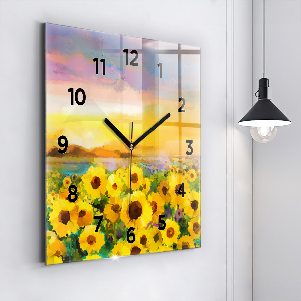 Square wall clock Sunflower Field