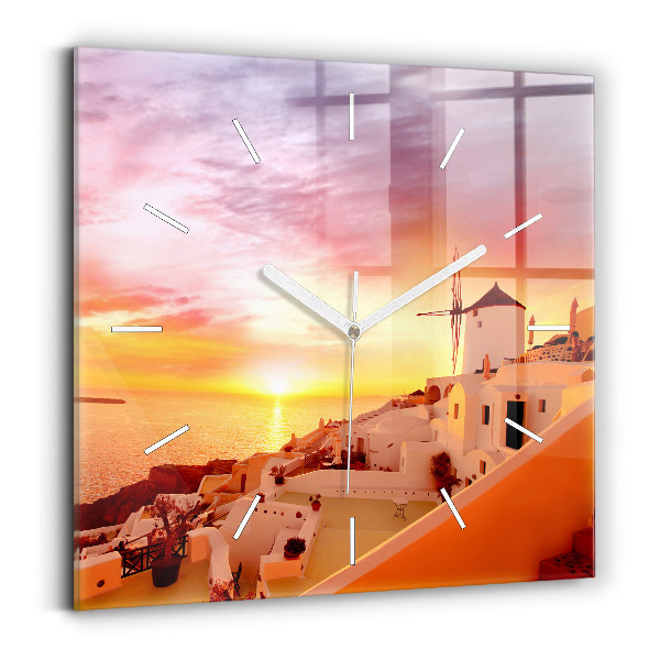 Square wall clock Old windmill in Santorini