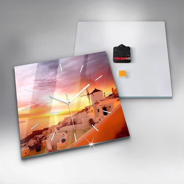 Square wall clock Old windmill in Santorini