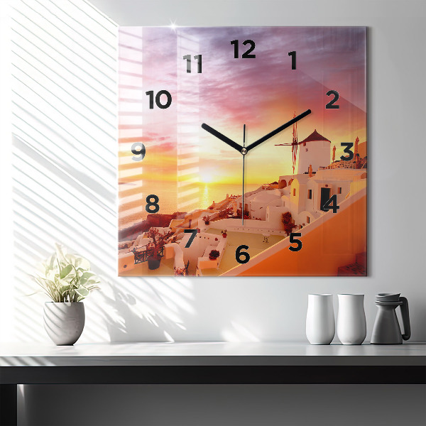 Square wall clock Old windmill in Santorini