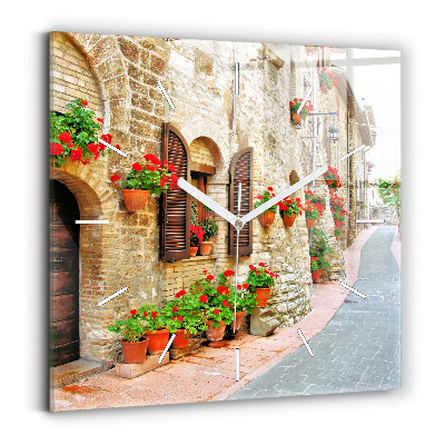 Square wall clock A picturesque street