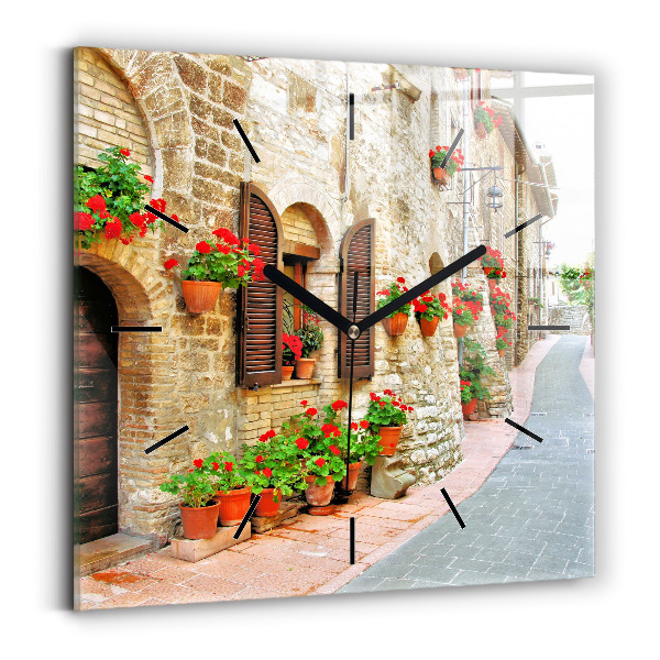 Square wall clock A picturesque street