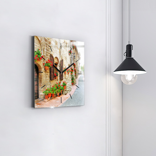 Square wall clock A picturesque street