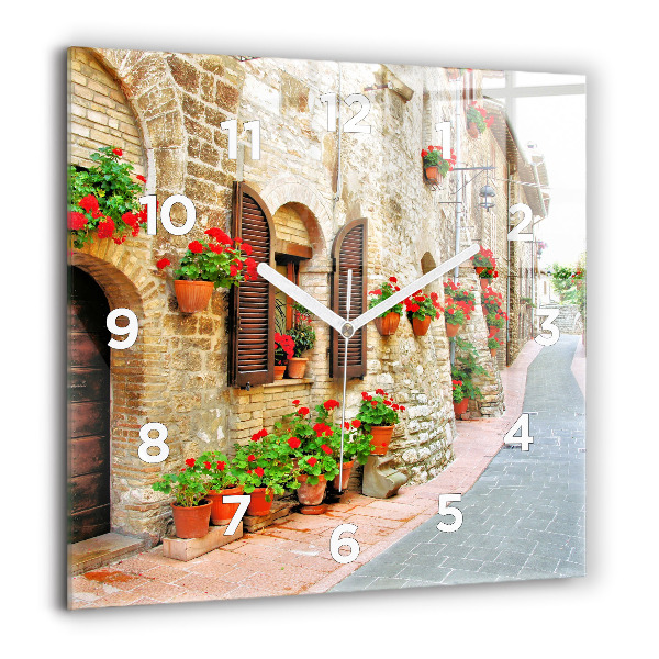 Square wall clock A picturesque street