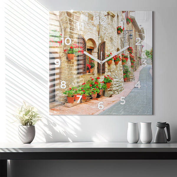 Square wall clock A picturesque street