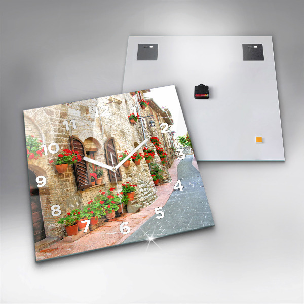 Square wall clock A picturesque street