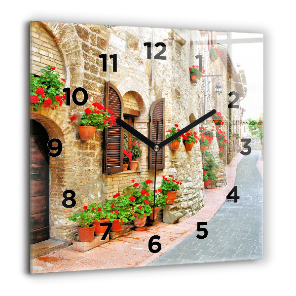 Square wall clock A picturesque street