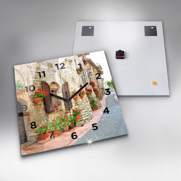 Square wall clock A picturesque street