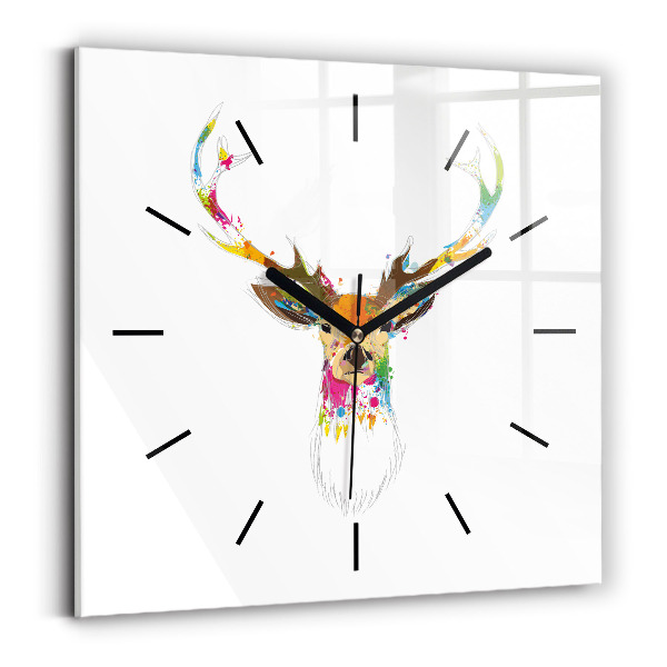 Square wall clock Colorful deer head